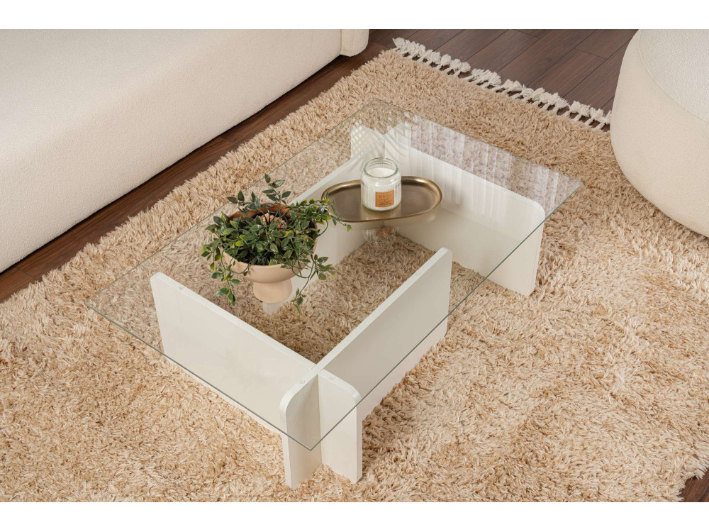 Glazen salontafel "Flavio" 105 x 65 x 30 cm - Wit hout