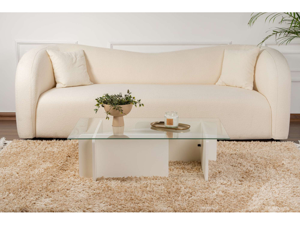 Glazen salontafel "Flavio" 105 x 65 x 30 cm - Wit hout