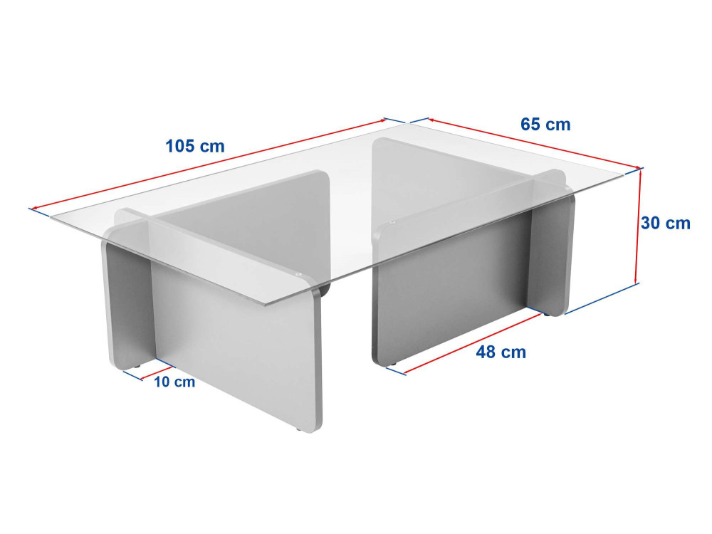 Glazen salontafel "Flavio" 105 x 65 x 30 cm - Wit hout