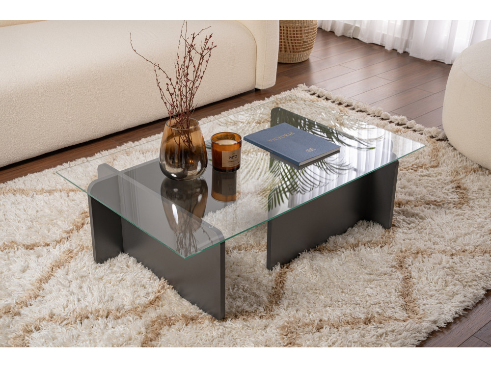 Glazen salontafel "Flavio" 105 x 65 x 30 cm - Antraciet
