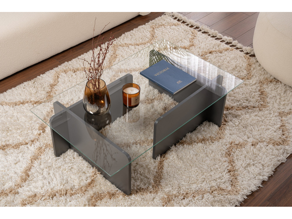Glazen salontafel "Flavio" 105 x 65 x 30 cm - Antraciet