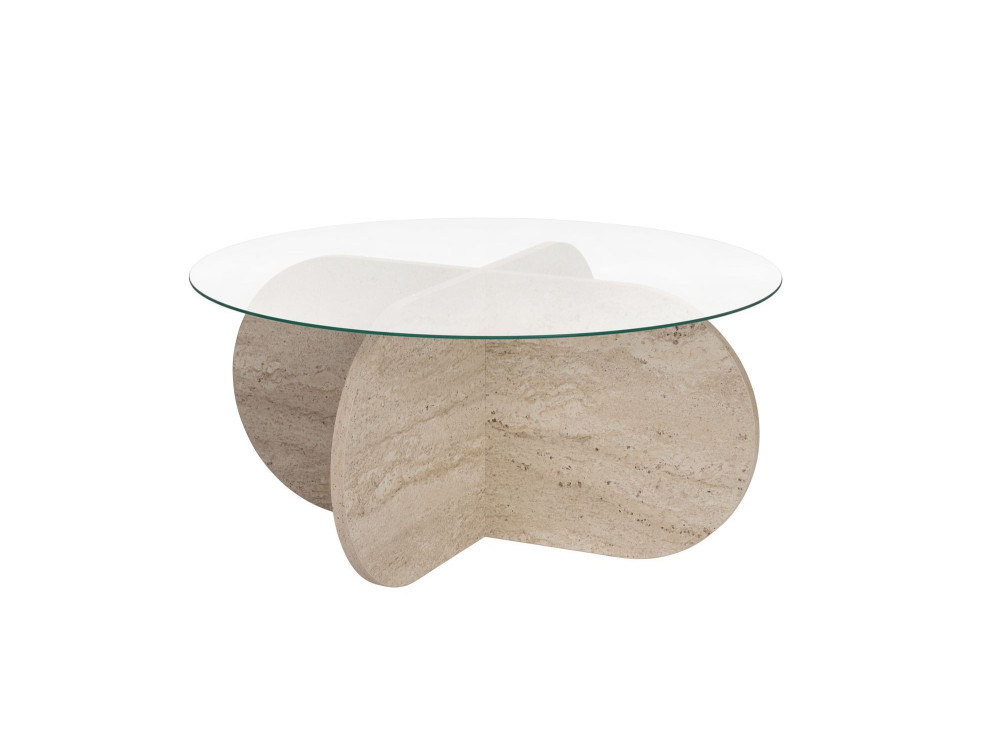 Houten salontafel "Aeris" - 75 x 75 x 35 cm - TravertinTransparant
