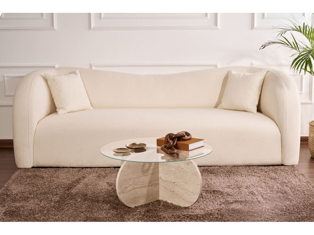 Houten salontafel "Aeris" - 75 x 75 x 35 cm - TravertinTransparant