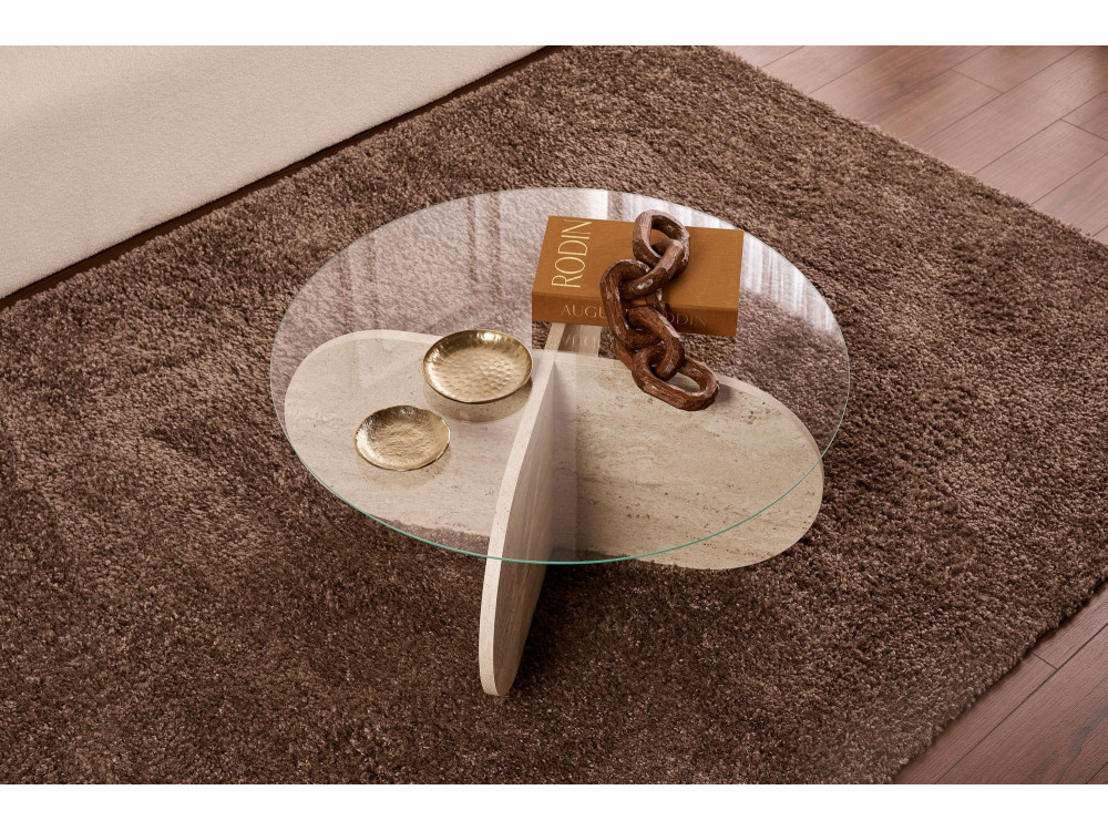 Houten salontafel "Aeris" - 75 x 75 x 35 cm - TravertinTransparant