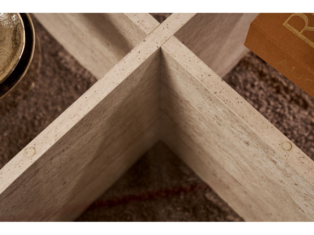 Houten salontafel "Aeris" - 75 x 75 x 35 cm - TravertinTransparant