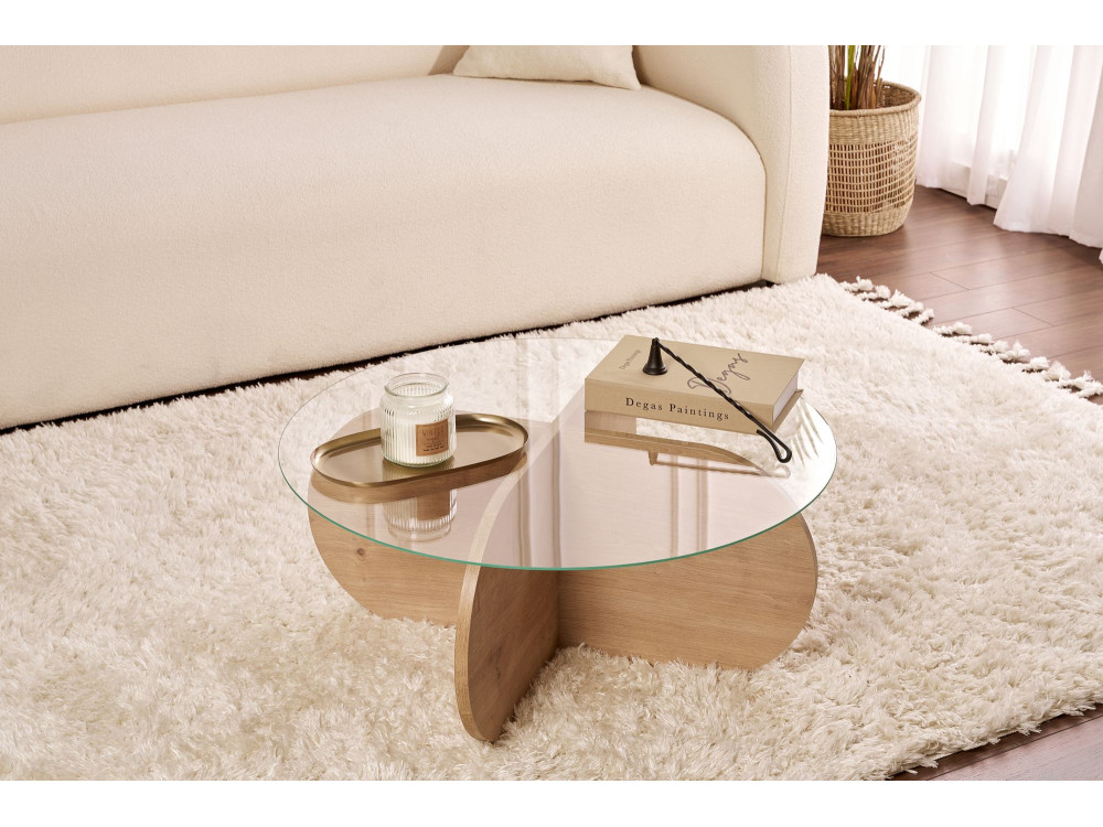 Houten salontafel "Aeris" - 75 x 75 x 35 cm - SaphirTransparant Eik