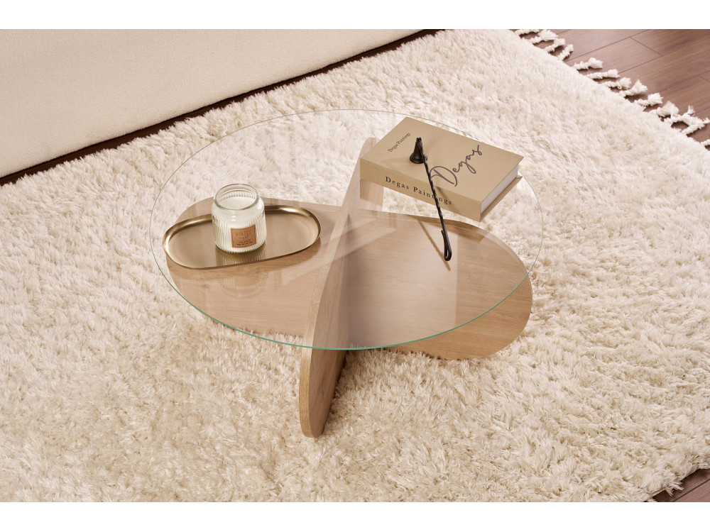 Houten salontafel "Aeris" - 75 x 75 x 35 cm - SaphirTransparant Eik