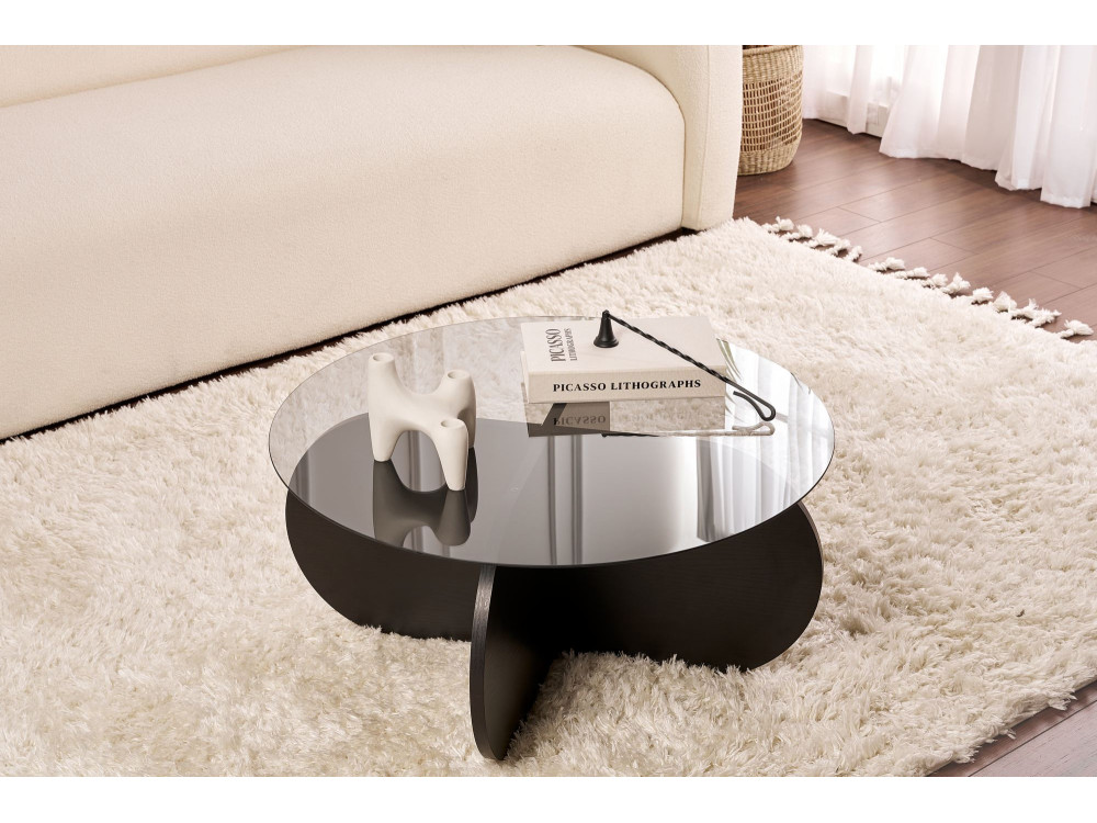 Houten salontafel "Aeris" - 75 x 75 x 35 cm - Zwart houtTransparant