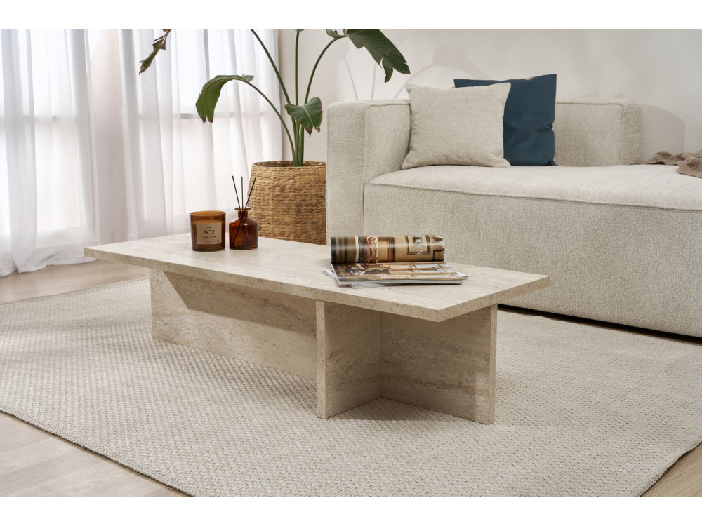Harbor" houten salontafel - 120 x 45 x 30 cm - Travertin