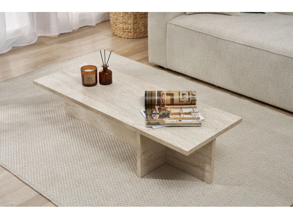 Harbor" houten salontafel - 120 x 45 x 30 cm - Travertin