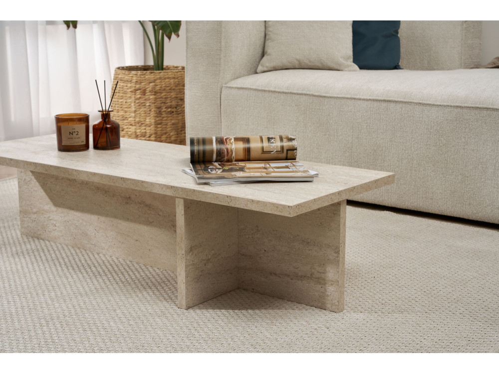 Harbor" houten salontafel - 120 x 45 x 30 cm - Travertin