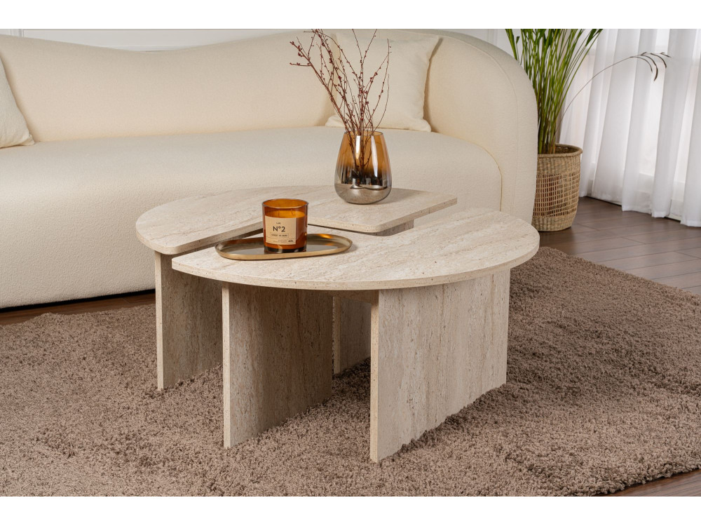 Houten salontafel "Moira" - 90 x 90 x 41 cm - Travertin