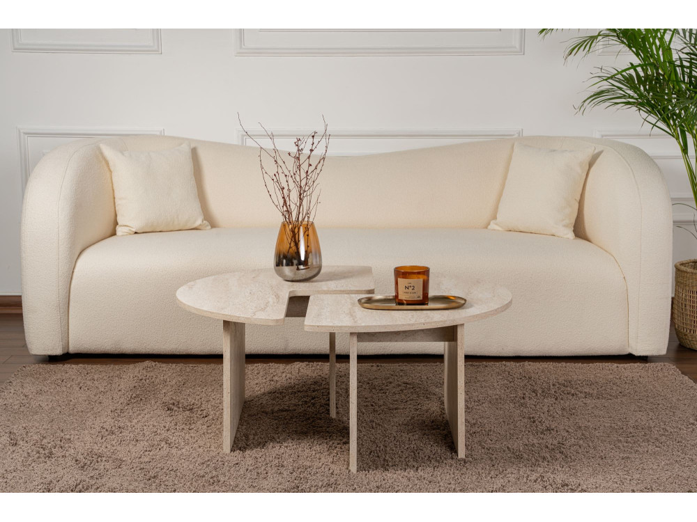 Houten salontafel "Moira" - 90 x 90 x 41 cm - Travertin