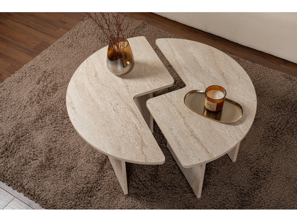Houten salontafel "Moira" - 90 x 90 x 41 cm - Travertin