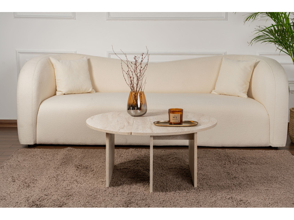 Houten salontafel "Moira" - 90 x 90 x 41 cm - Travertin