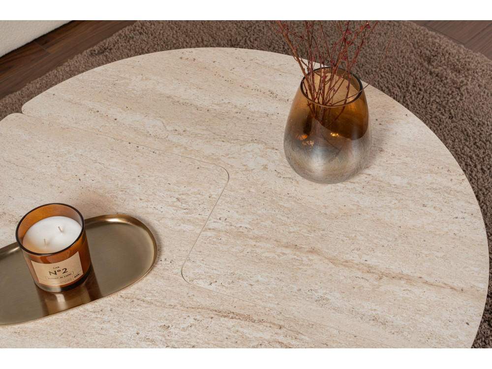 Houten salontafel "Moira" - 90 x 90 x 41 cm - Travertin