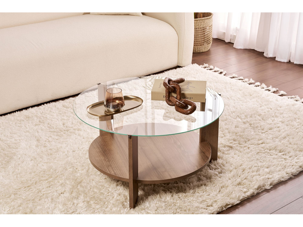 Houten salontafel "Clara" - 75 x 75 x 40 cm - NotenTransparant
