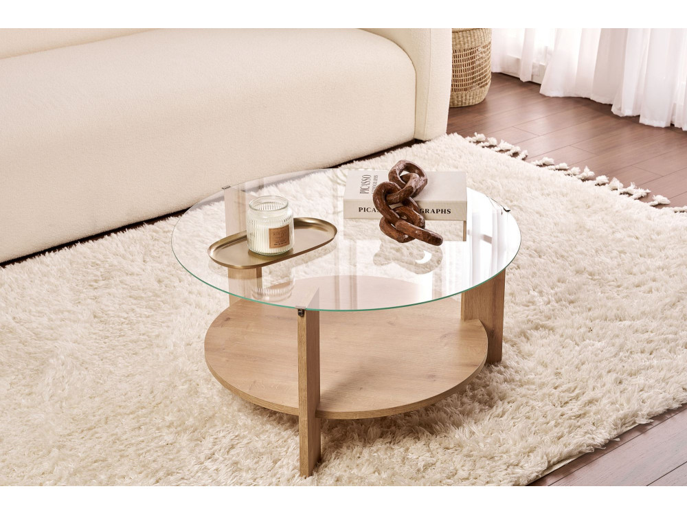 Houten salontafel "Clara" - 75 x 75 x 40 cm - SaphirTransparant Eik