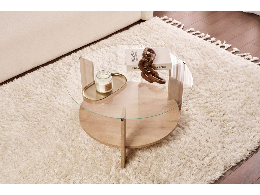Houten salontafel "Clara" - 75 x 75 x 40 cm - SaphirTransparant Eik