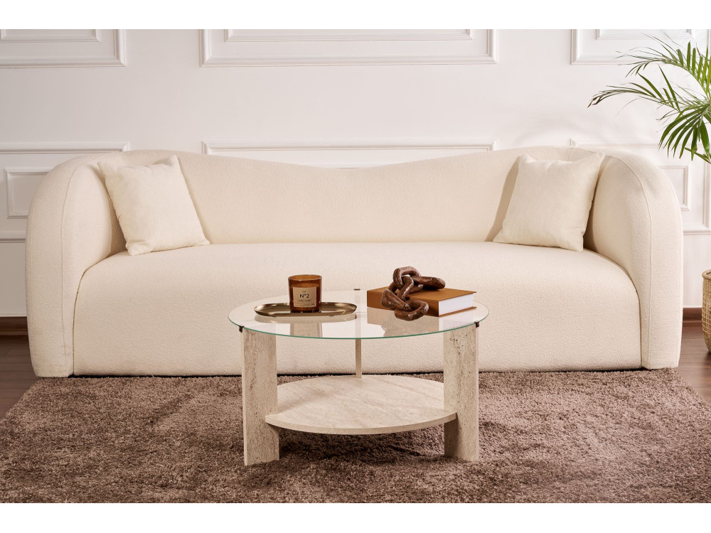 Houten salontafel "Clara" - 75 x 75 x 40 cm - TravertinTransparant