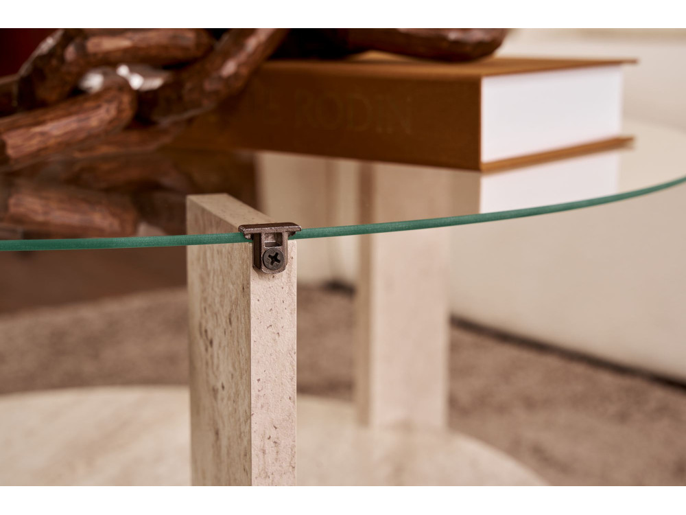 Houten salontafel "Clara" - 75 x 75 x 40 cm - TravertinTransparant