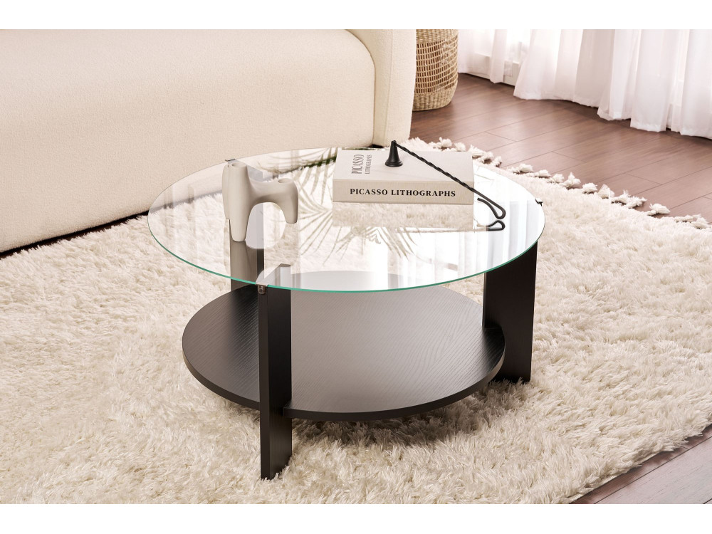 Houten salontafel "Clara" - 75 x 75 x 40 cm - Zwart HoutTransparant