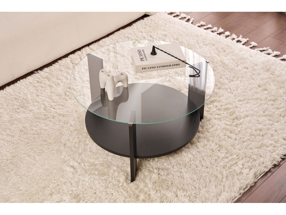 Houten salontafel "Clara" - 75 x 75 x 40 cm - Zwart HoutTransparant