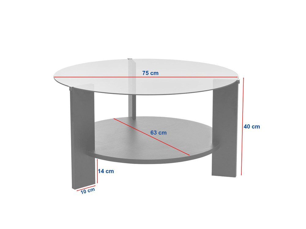 Houten salontafel "Clara" - 75 x 75 x 40 cm - Zwart HoutTransparant