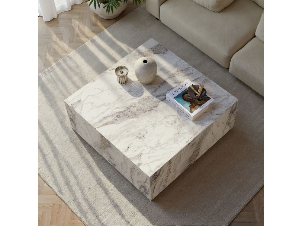 Prizma" houten salontafel - 90 x 90 x 35 cm - Freesia marmer