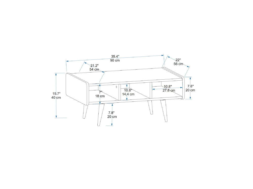 Houten salontafel "Line" - 90 x 56 x 40 cm - Licht walnoot