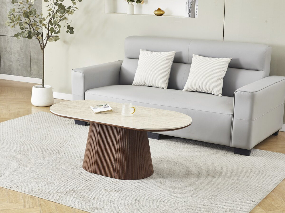 Portofino" ovale keramische salontafel - 120 cm -Travertin en bruin