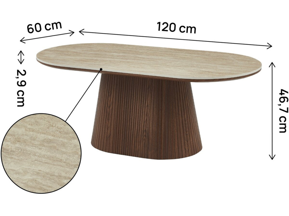 Portofino" ovale keramische salontafel - 120 cm -Travertin en bruin