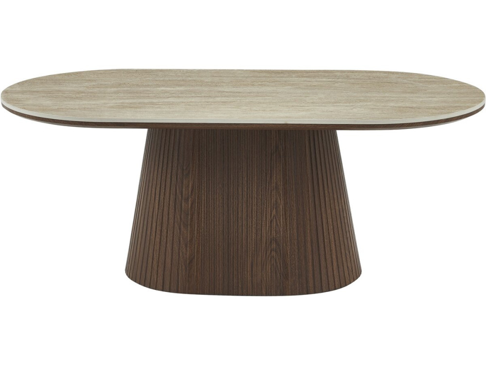 Portofino" ovale keramische salontafel - 120 cm -Travertin en bruin