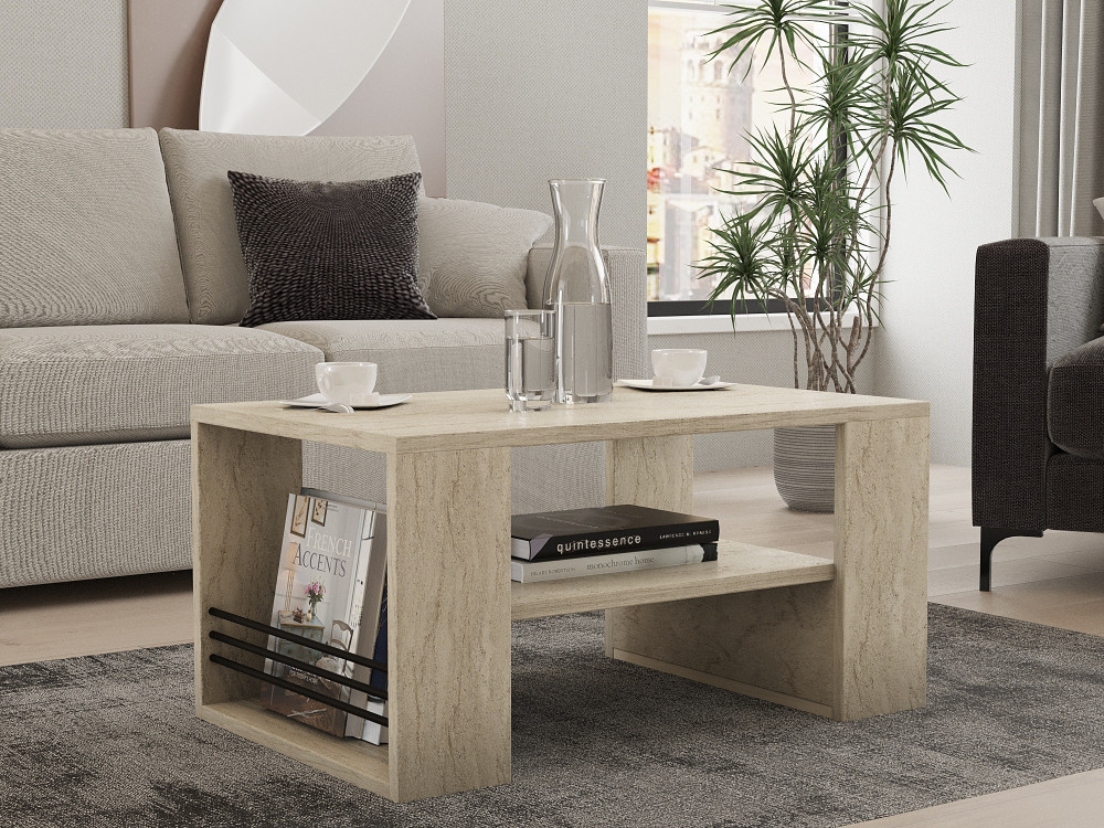 Houten salontafel "Iris" - 80 x 50 x 40 cm - Travertin