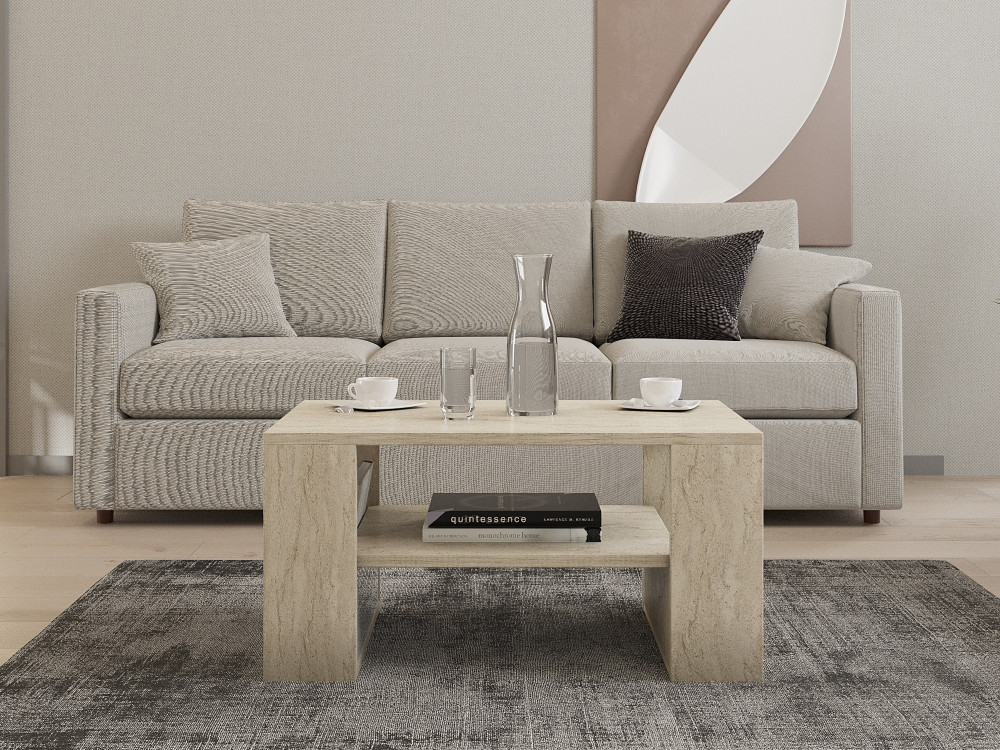 Houten salontafel "Iris" - 80 x 50 x 40 cm - Travertin