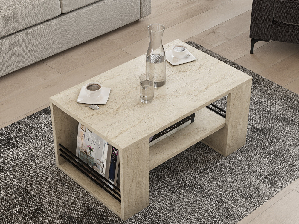 Houten salontafel "Iris" - 80 x 50 x 40 cm - Travertin