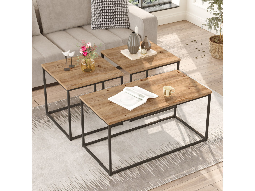 Set van 3 houten salontafels "VG9" - 90 x 45 x 44 cm - Atlantic Pine