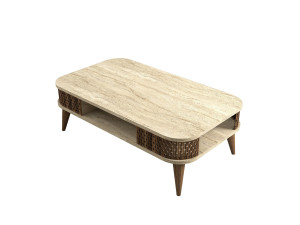 Houten salontafel "Eylul" - 105 x 60 x 35 cm - Travertin