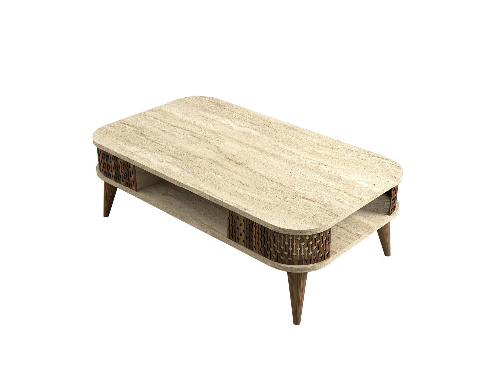 Houten salontafel "Eylul" - 105 x 60 x 35 cm - Travertin