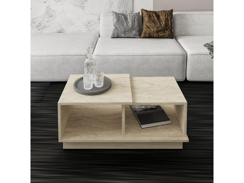 Houten salontafel "Consept" - 90 x 45 x 36 cm - Travertin
