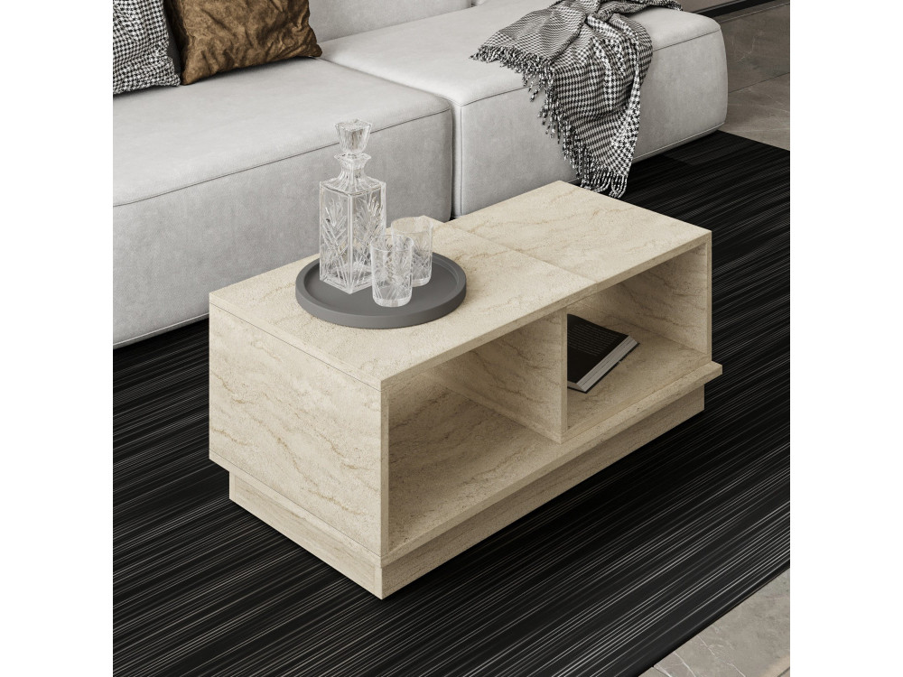 Houten salontafel "Consept" - 90 x 45 x 36 cm - Travertin
