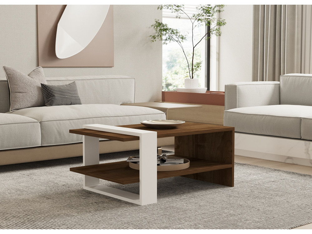 Houten salontafel "Gaye" - 80 x 50 x 35 cm - Notelaar, Wit