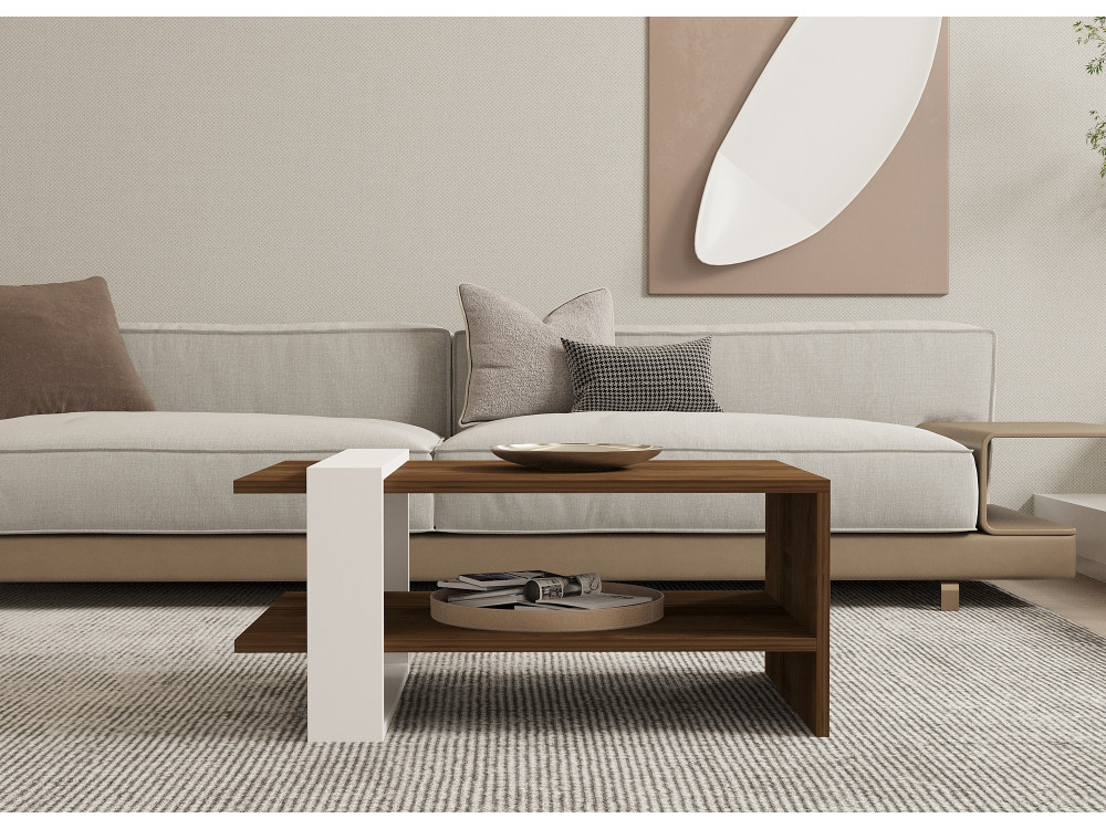 Houten salontafel "Gaye" - 80 x 50 x 35 cm - Notelaar, Wit