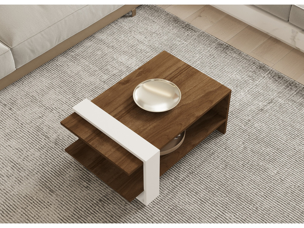 Houten salontafel "Gaye" - 80 x 50 x 35 cm - Notelaar, Wit