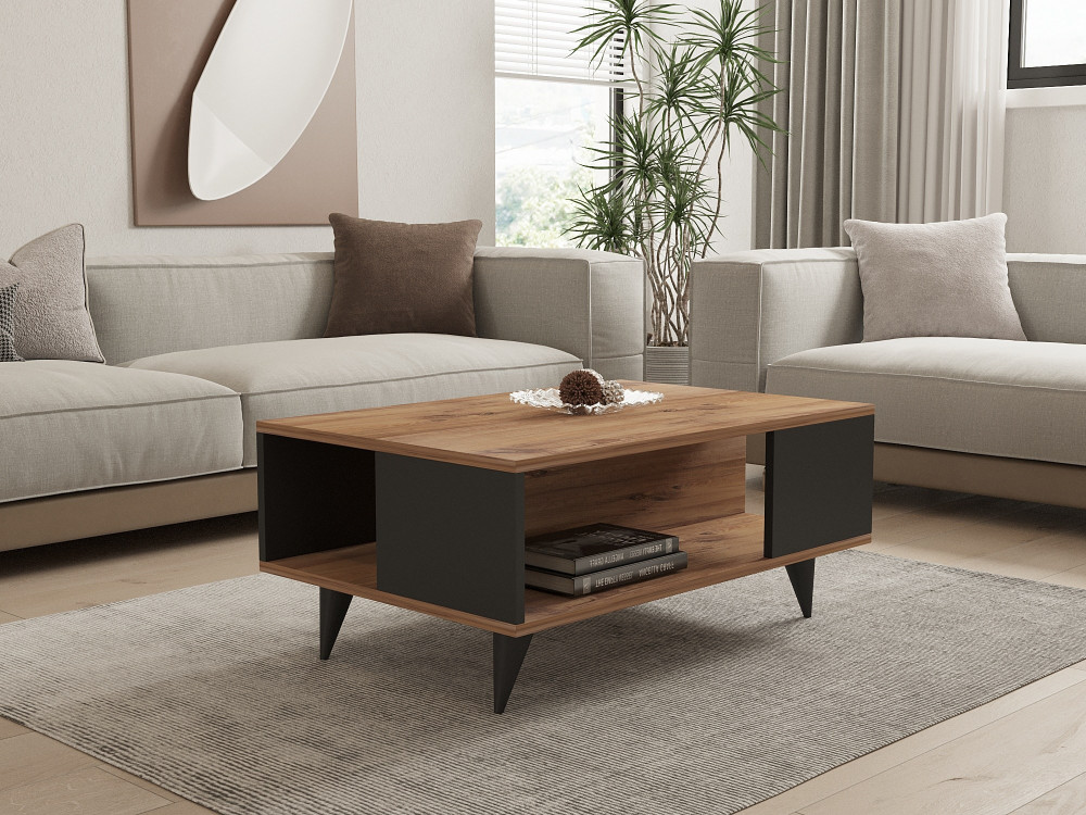 Houten salontafel "Yuka" - 90 x 60 x 39 cm - Notelaar, Zwart