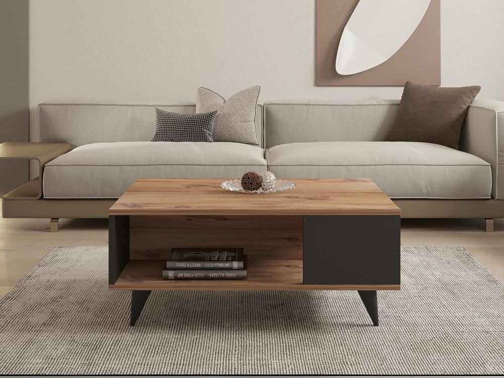 Houten salontafel "Yuka" - 90 x 60 x 39 cm - Notelaar, Zwart