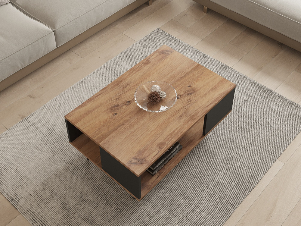 Houten salontafel "Yuka" - 90 x 60 x 39 cm - Notelaar, Zwart