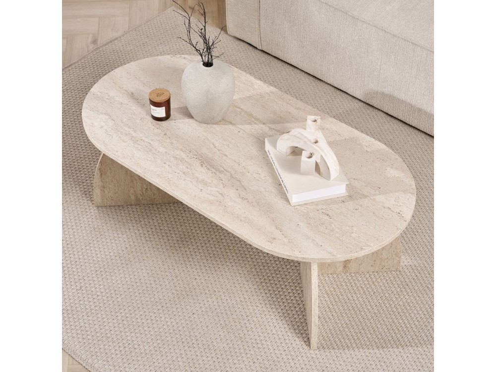 Houten salontafel "Melina" 120 x 60 x 40 cm - Travertin
