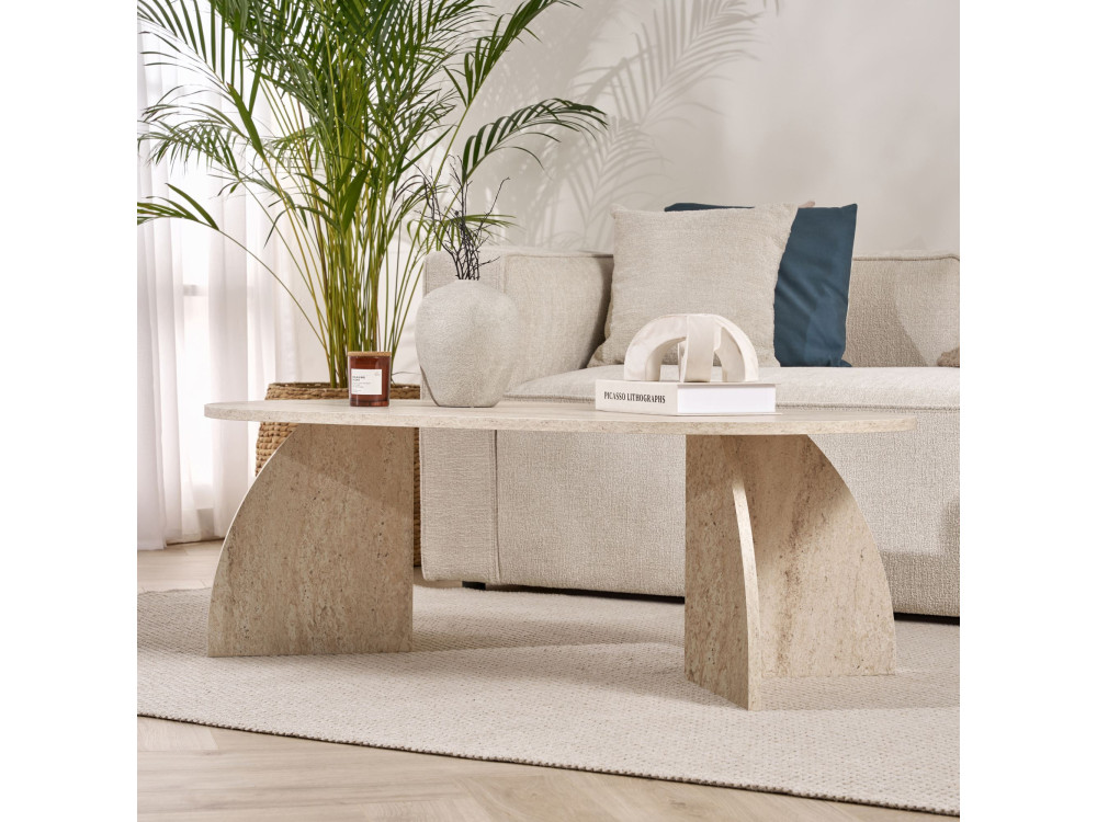 Houten salontafel "Melina" 120 x 60 x 40 cm - Travertin