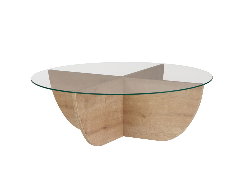 Salontafel Liya" glas 90 x 90 x 30 cm - Saffier eik